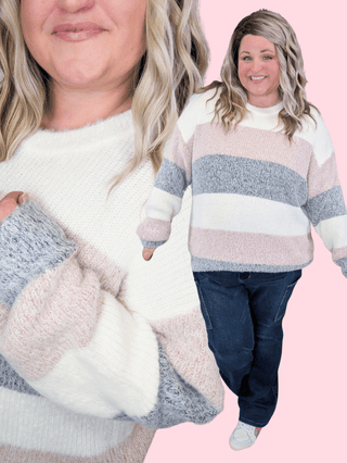 Annabelle Cozy Blocked Sweater in Mauve, Ivory + Gray-2- Long Sleeve Tops-MICHELLE MAE-Styled by Stacked - A Plus Size Women's Boutique in Lakeville, MN