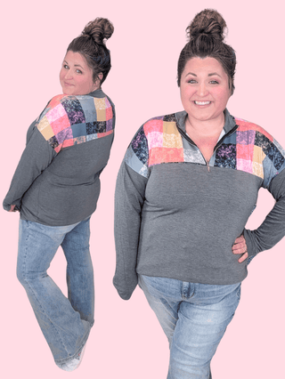 Madison Geometric Print Quarter Zip in Olive-4- Overlayer Tops-HEIMISH-Styled by Stacked - A Plus Size Women's Boutique in Lakeville, MN