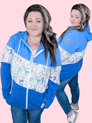 3- Hooded Tops PHC Triple Stretch Full Zip Hoodie in Cottage Wildflower + Blues plus size clothing