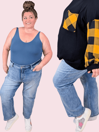 RFM High Rise Tummy Control Straight Leg in Sanded Medium-9- Bottoms Denim-RFM-Styled by Stacked - A Plus Size Women's Boutique in Lakeville, MN