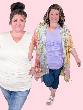 Shiloh Faux-Wrap Top w/Ruched Texture