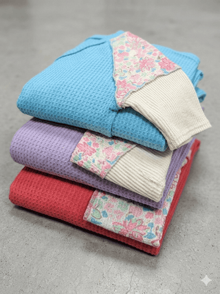 Teri Thermal Vneck Top in Colorblock + Floral-1- ShortSlv/Slvless Tops-HEIMISH-Styled by Stacked - A Plus Size Women's Boutique in Lakeville, MN