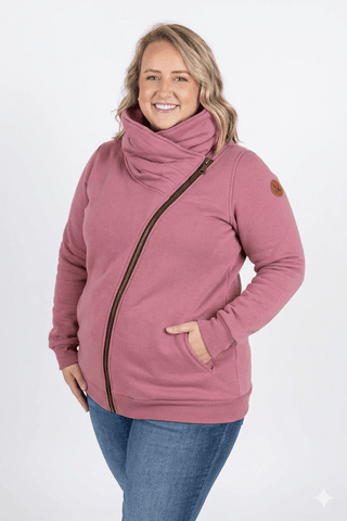PHC Adria Asymmetrical Zip Outerwear Sweatshirt in Solids (4 Colors)-2- Long Sleeve Tops-MICHELLE MAE-Styled by Stacked - A Plus Size Women's Boutique in Lakeville, MN