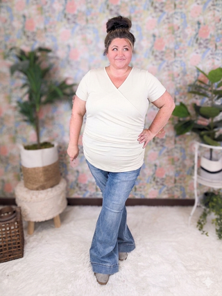 Shiloh Faux-Wrap Top w/Ruched Texture