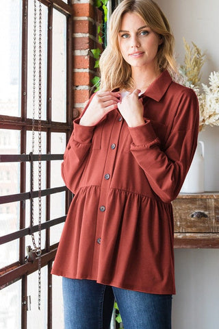 Athena Babydoll Buttondown Collared Top (5 Colors)-4- Overlayer Tops-HEIMISH-Styled by Stacked - A Plus Size Women's Boutique in Lakeville, MN
