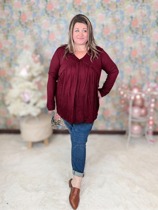 Evans Modified Babydoll Long Sleeve Top (3 Colors)