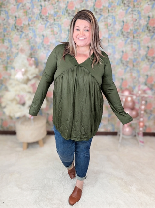 Evans Modified Babydoll Long Sleeve Top (3 Colors)