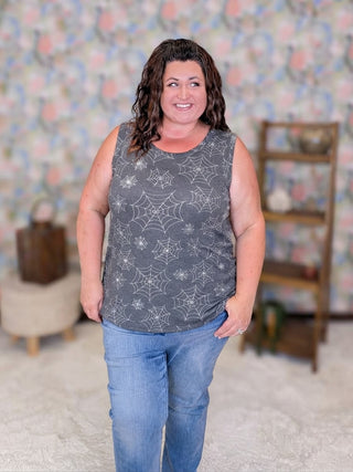 Livi Triple Stretch Scoopneck Tank in Faded Black Webs