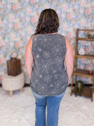 Livi Triple Stretch Scoopneck Tank in Faded Black Webs