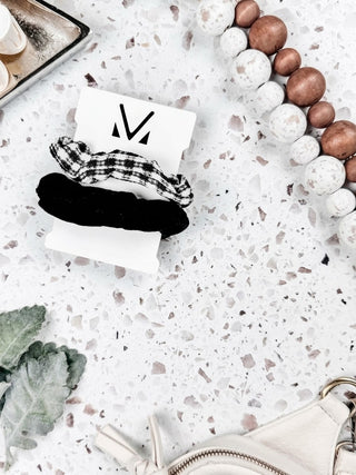 Scrunchie Duo- Black Plaid + Solid
