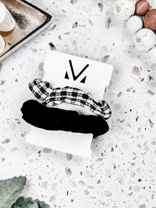 Scrunchie Duo- Black Plaid + Solid