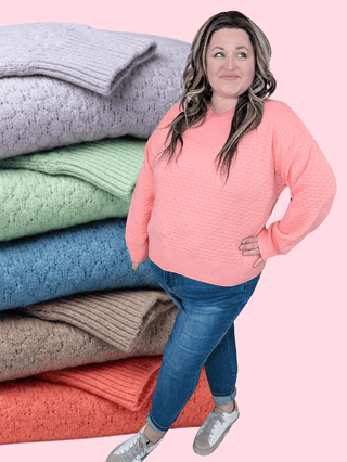 Meadow Textured Spring Sweater in Solids (5 Colors)-2- Long Sleeve Tops-MICHELLE MAE-Styled by Stacked - A Plus Size Women's Boutique in Lakeville, MN