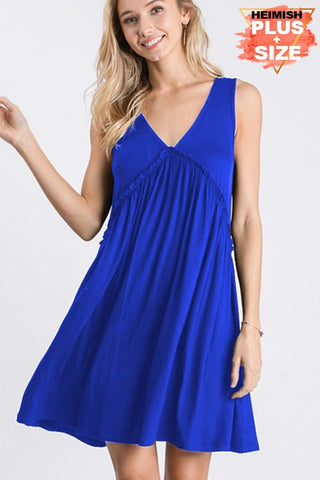 Breanna Ruffle Detail Flowy Tank Dress in Solids-11- Dress/Romp/Jump-HEIMISH-Styled by Stacked - A Plus Size Women's Boutique in Lakeville, MN