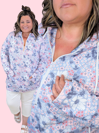 PHC Triple Stretch Halfzip in Ditsy Blush & Periwinkle