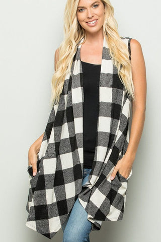 Elena Buffalo Plaid Open Vest w/Pockets-4- Overlayer Tops-HEIMISH-Styled by Stacked - A Plus Size Women's Boutique in Lakeville, MN