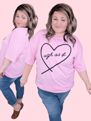 Ugh As If Graphic Tee on Pink-6- Graphic Tops-MICHELLE MAE-Styled by Stacked - A Plus Size Women's Boutique in Lakeville, MN