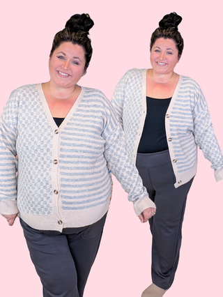 Chelsea Neutral Checker Sweater Cardigan