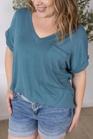 Pocketful of Perfect Vneck Tee w/Dolman Sleeve (9 colors)-1- ShortSlv/Slvless Tops-MICHELLE MAE-Styled by Stacked - A Plus Size Women's Boutique in Lakeville, MN
