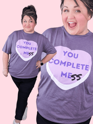 You Complete Me(ss) Graphic Tee on Iced Purple-2- Long Sleeve Tops-Stacked - A Plus Size Boutique-Styled by Stacked - A Plus Size Women's Boutique in Lakeville, MN