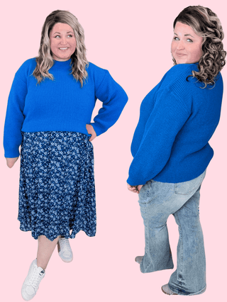 Elyse Ribbed Mockneck Sweater in Royal Blue-2- Long Sleeve Tops-HEIMISH-Styled by Stacked - A Plus Size Women's Boutique in Lakeville, MN