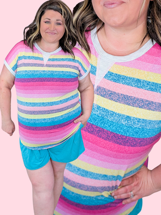 Harper Tea Stain Striped Short Sleeve Top