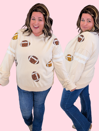 Dani Sequin Football Pullover on Taupe