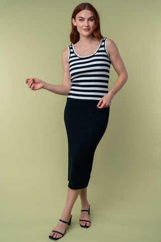 Bethany Sweater Knit Midi Skirt in Black-11- Dress/Romp/Jump-WHITE BIRCH-Styled by Stacked - A Plus Size Women's Boutique in Lakeville, MN