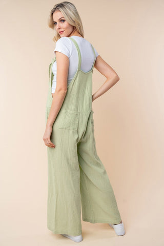 Odessa Muslin Gauze Overalls in Sage Lime-11- Dress/Romp/Jump-WHITE BIRCH-Styled by Stacked - A Plus Size Women's Boutique in Lakeville, MN