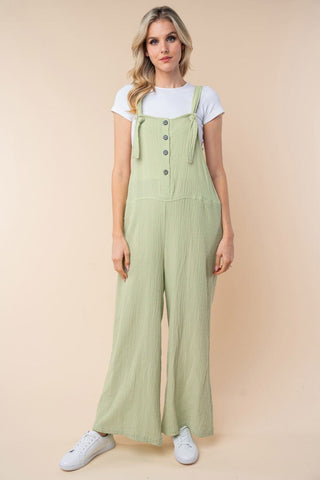 Odessa Muslin Gauze Overalls in Sage Lime-11- Dress/Romp/Jump-WHITE BIRCH-Styled by Stacked - A Plus Size Women's Boutique in Lakeville, MN