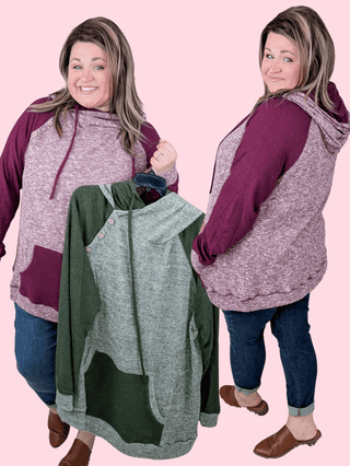 Miranda Heathered Pullover w/Double Hood (2 Colors)-3- Hooded Tops-WHITE BIRCH-Styled by Stacked - A Plus Size Women's Boutique in Lakeville, MN
