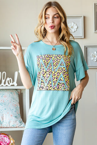 Junie Ruffled Sleeve MAMA Graphic Tee (2 Colors)