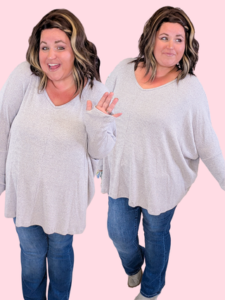 Valerie Brushed Ribbed Dolman w/Thumbholes in Gray