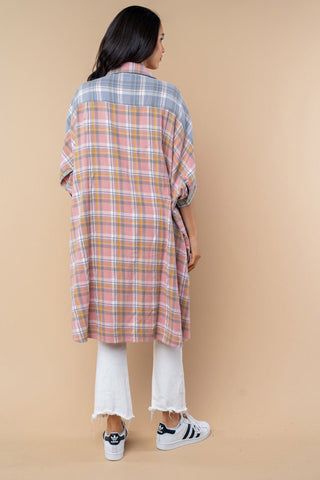 Irina Longline Pastel Plaid Buttondown Top-2- Long Sleeve Tops-WHITE BIRCH-Styled by Stacked - A Plus Size Women's Boutique in Lakeville, MN