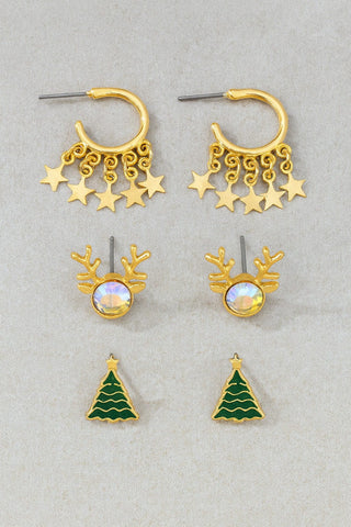 ***Xmas Trio Stud Earrings Set-12- Accessories & Gifts-LA ACCESSORIES-Styled by Stacked - A Plus Size Women's Boutique in Lakeville, MN