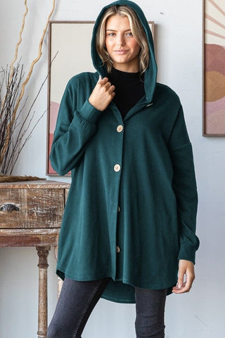 RuthAnn Buttondown Hooded Shirket in Evergreen-4- Overlayer Tops-HEIMISH-Styled by Stacked - A Plus Size Women's Boutique in Lakeville, MN