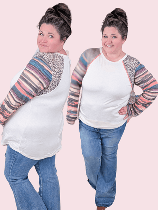 Ridley Stripe + Animal Print Long Sleeve Top in Oatmeal-2- Long Sleeve Tops-HEIMISH-Styled by Stacked - A Plus Size Women's Boutique in Lakeville, MN