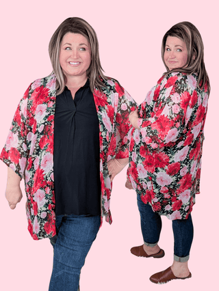 Dylan Open Front Kimono in Red Floral on Black-4- Overlayer Tops-HEIMISH-Styled by Stacked - A Plus Size Women's Boutique in Lakeville, MN