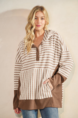 Natalie Ribbed Hooded Top in Textured Stripes (4 Colors)-2- Long Sleeve Tops-HEIMISH-Styled by Stacked - A Plus Size Women's Boutique in Lakeville, MN