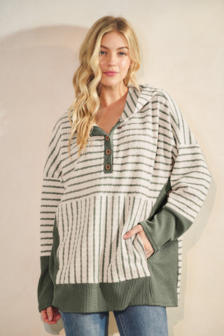 Natalie Ribbed Hooded Top in Textured Stripes (4 Colors)-2- Long Sleeve Tops-HEIMISH-Styled by Stacked - A Plus Size Women's Boutique in Lakeville, MN
