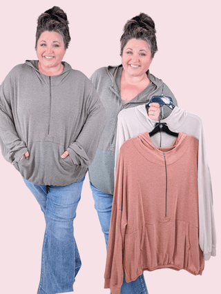 Janet Slouchy Half-Zip Lightweight Washed Hoodie (3 Colors)-2- Long Sleeve Tops-HAPTICS-Styled by Stacked - A Plus Size Women's Boutique in Lakeville, MN