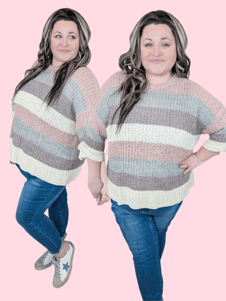Leigh Ribbon Yarn Colorblock Sweater-2- Long Sleeve Tops-Davi and Dani-Styled by Stacked - A Plus Size Women's Boutique in Lakeville, MN