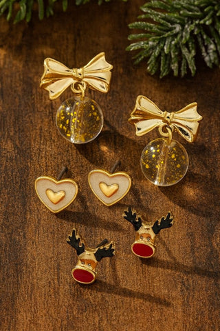 ***Holiday Cheer Trio Stud Earrings Set-12- Accessories & Gifts-LA ACCESSORIES-Styled by Stacked - A Plus Size Women's Boutique in Lakeville, MN