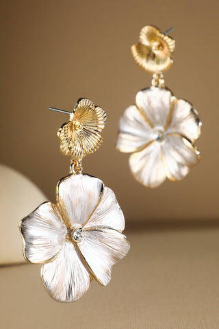 Brushed Gold Layered Flower Drop Earrings-ACCESSORIES-Urbanista-Styled by Stacked - A Plus Size Women's Boutique in Lakeville, MN