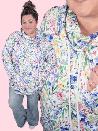 3- Hooded Tops PHC Cloud Funnel Neck Pullover in Cottage Wildflower plus size clothing