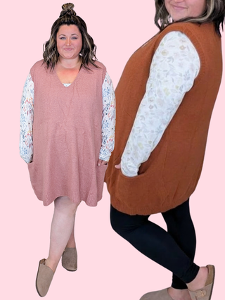 Ella Tunic Length Sweater Vest w/Pockets (2 Colors)