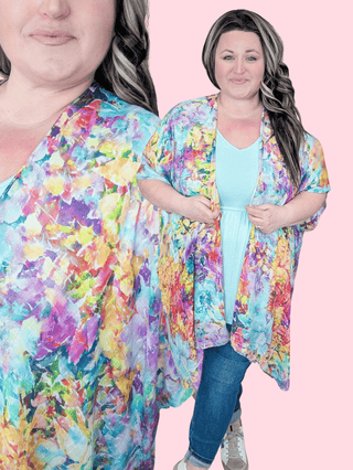 4- Overlayer Tops Wesley Painted Bright Floral Kimono plus size clothing