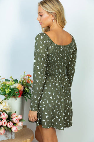 Genevieve Long Sleeve Smocked Babydoll Dress in Florals-11- Dress/Romp/Jump-WHITE BIRCH-Styled by Stacked - A Plus Size Women's Boutique in Lakeville, MN