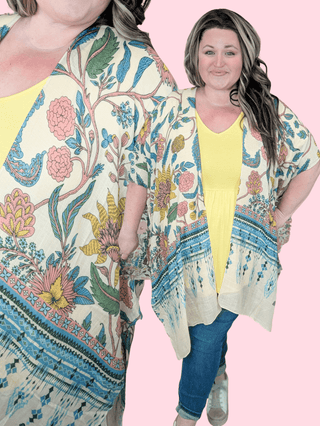 4- Overlayer Tops Mesa Vintage Floral Kimono plus size clothing