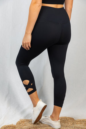 Meredith Black Crop Leggings w/Ballet Straps