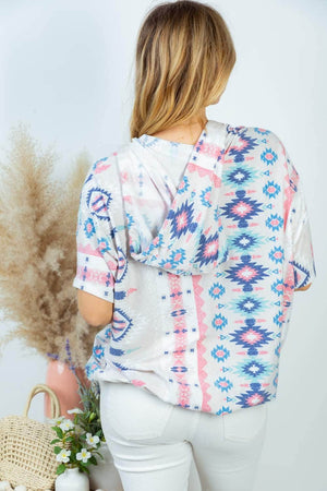 Aria Aztec Colorful Short Sleeve Hooded Top